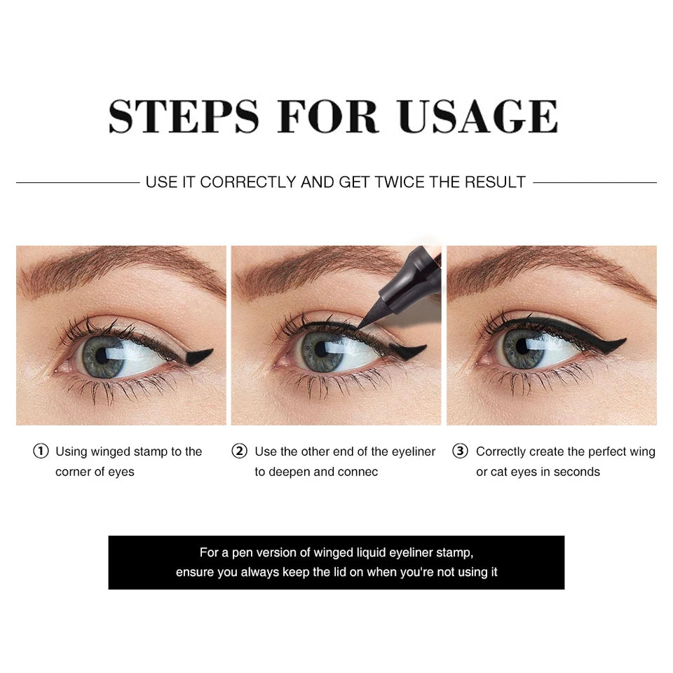 Dual-Ended Stamp Eyeliner Pen Waterproof And Smudge-Proof Black Eyeliner With Triangular Tip Long-Lasting Precision