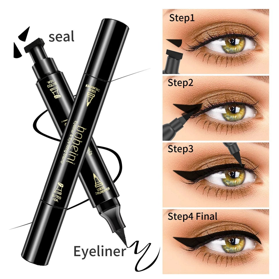 Dual-Ended Stamp Eyeliner Pen Waterproof And Smudge-Proof Black Eyeliner With Triangular Tip Long-Lasting Precision