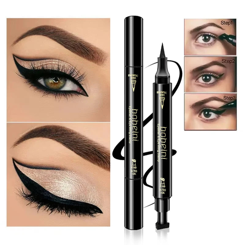 Dual-Ended Stamp Eyeliner Pen Waterproof And Smudge-Proof Black Eyeliner With Triangular Tip Long-Lasting Precision