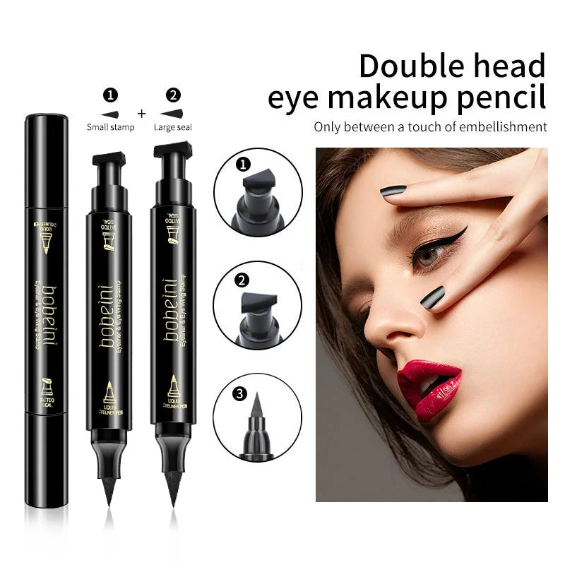 Dual-Ended Stamp Eyeliner Pen Waterproof And Smudge-Proof Black Eyeliner With Triangular Tip Long-Lasting Precision