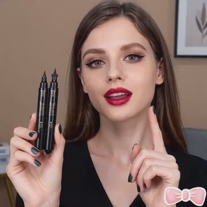 Dual-Ended Stamp Eyeliner Pen Waterproof And Smudge-Proof Black Eyeliner With Triangular Tip Long-Lasting Precision